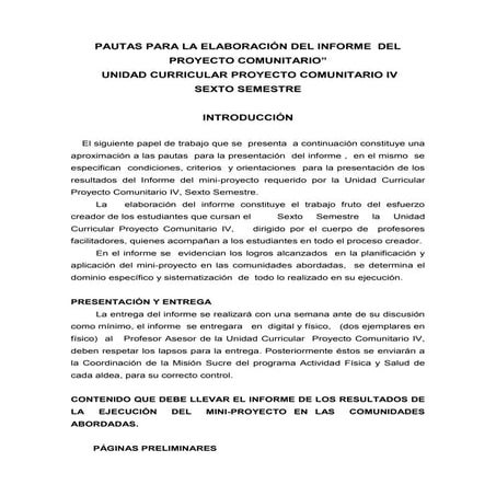 Pautas para la elaboración del informe  del proyecto comunitario