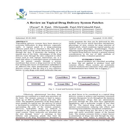 A Review on Topical Drug Delivery System Patches