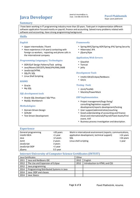 Java Developer resume 