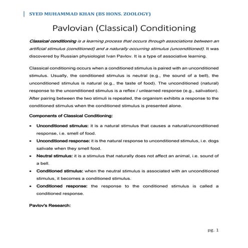 Pavlovian (Classical) Conditioning