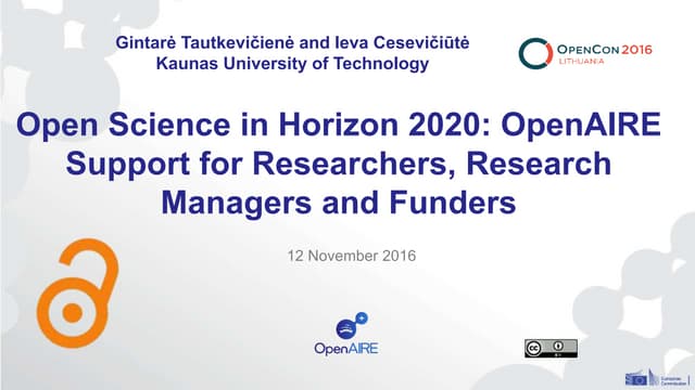 G. Tautkeviciene and I. Ceseviciute. Open Science in Horizon 2020: Open Aire ...
