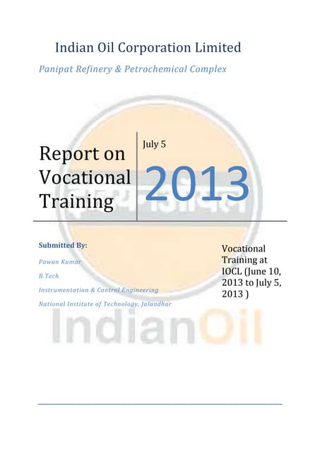 Indian Oil: Vocational Training Report 2013