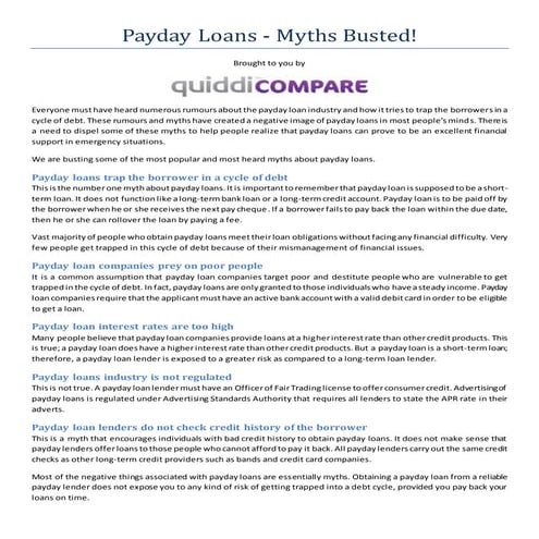 Payday Loans - Myths Busted!
