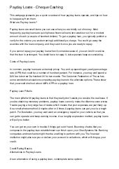 Payday Loans - Cheque Cashing