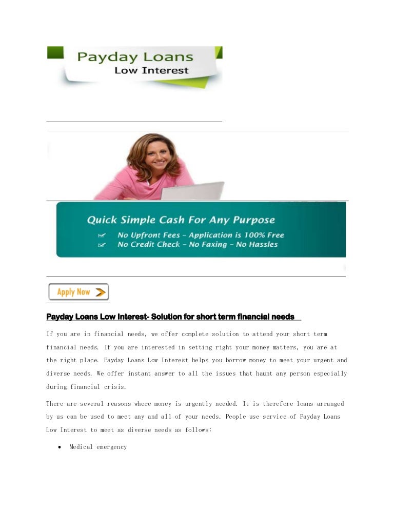 Payday Loans Low Interest Solution for short term financial needs