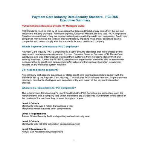 Payment card industry data security standard 1