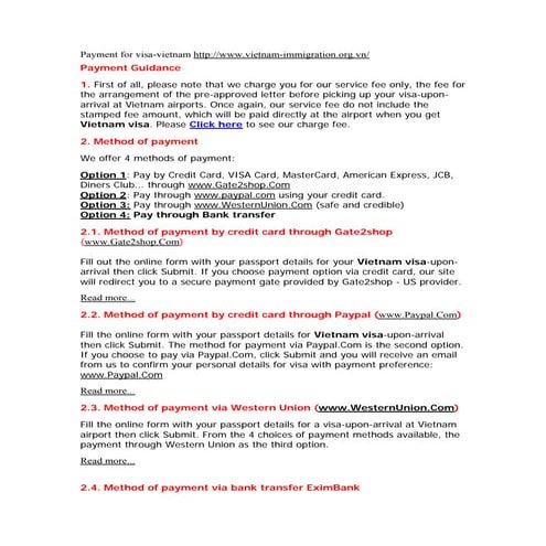 Payment fo vietnam immigration