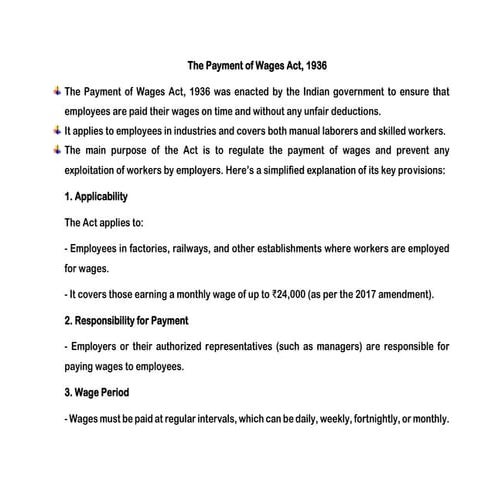 The Minimum Wages Act 1948 is an act of parliament concerning Indian labour l...
