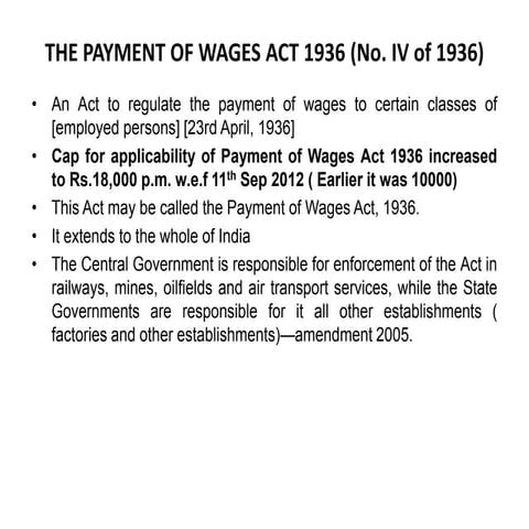 Payment of wages act 1936 (amended 2012)