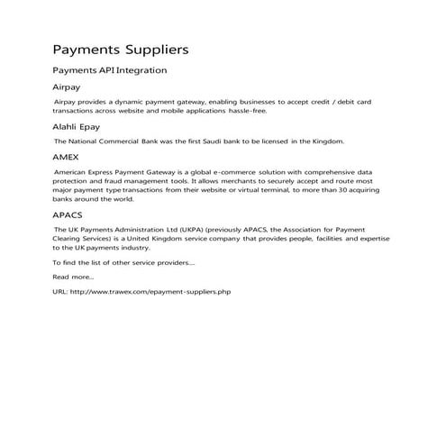 Payments suppliers