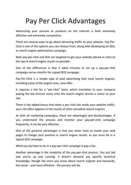 Pay Per Click Advantages