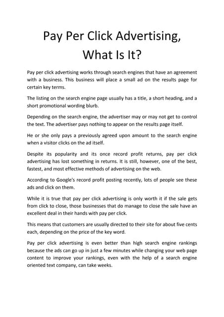 Pay Per Click Advertising What Is It