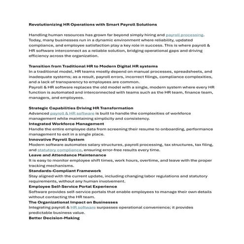 Revolutionizing HR Operations with Smart Payroll Solutions | PDF