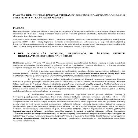 Pažyma dėl centralizuotai tiekiamos šilumos suvartojimo Vilniaus mieste 2011 m. lapkričio mėnesį