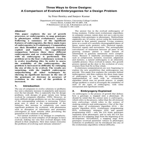 P bentley skumar: three ways to grow designs a comparison of evolved embryogenies for a design