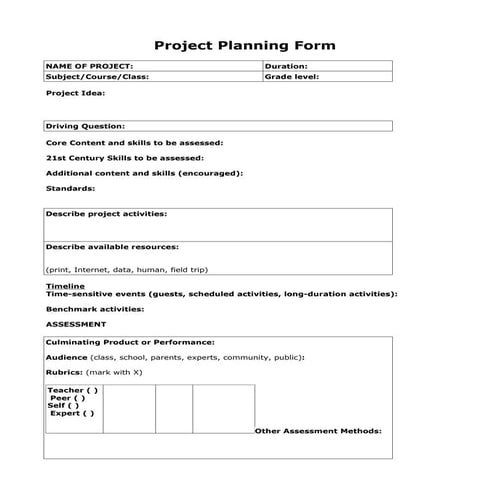 PBL Project Planning Form