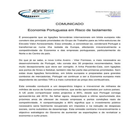 Economia Portuguesa em Risco de Isolamento