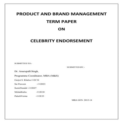 Report on Celebrity Endorsement