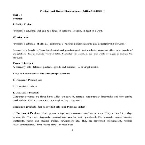 Product and brand management notes 