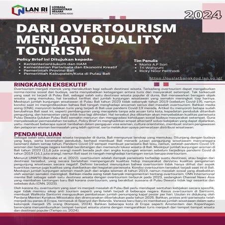 POLICY BRIEF: DARI OVERTOURISM MENUJU QUALITY TOURISM