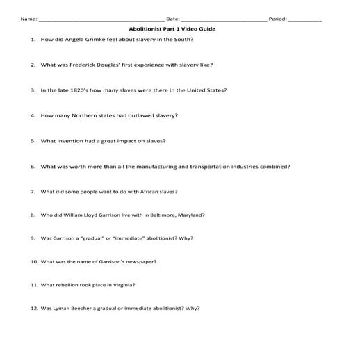 PBS Abolitionists series video guide