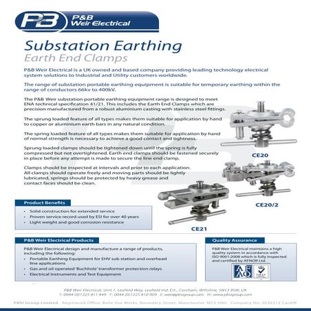 P&B Weir Portable Earthing - Earth End Clamps