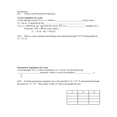 Pc8 6 parametric equations notes