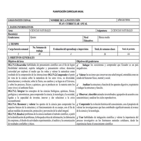 PCA 5to CIENCIAS NATURALES PLANIFICACIONES MATEMATICA