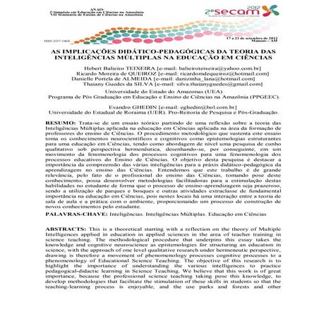 AS IMPLICAÇÕES DIDÁTICO-PEDAGÓGICAS DA TEORIA DAS INTELIGÊNCIAS MÚLTIPLAS NA ...