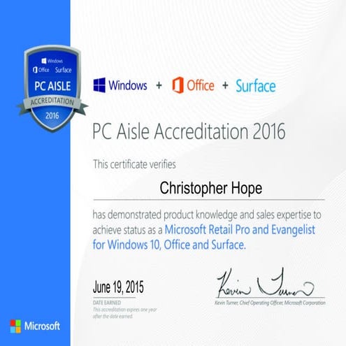 Pc aisle accreditation windows 10 launch