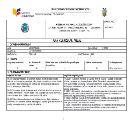 Pca química 1  bgu 2017 2018