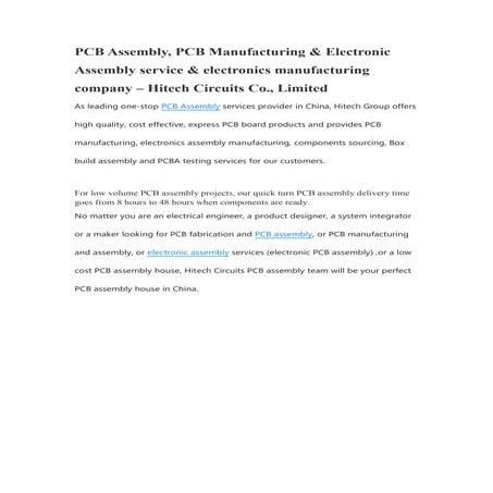 PCB Assembly, PCB Manufacturing & Electronic Assembly service & electronics m...
