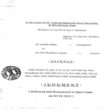PCPNDT Judgment  which sent senior doctor to jail