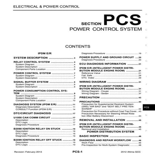 2012 NISSAN Altima GCC POWER CONTROL SYSTEM SERVICE MANUAL | PDF
