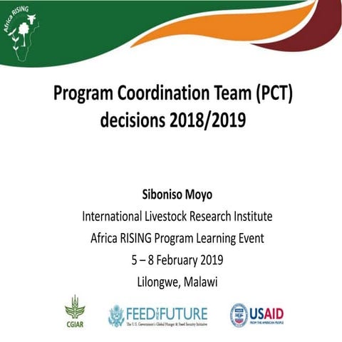 Program Coordination Team (PCT) decisions 2018/2019