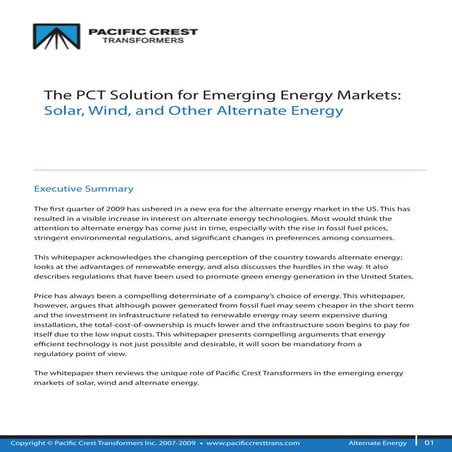 Pct Solution For Emerging Energy Markets
