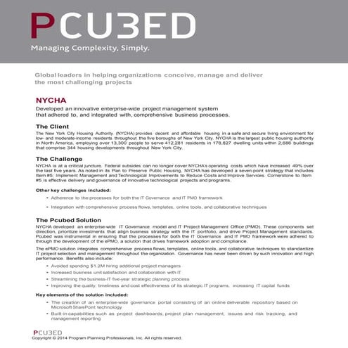 Pcubed : Industries : Case Study : New York City Housing Authority (NYCHA)