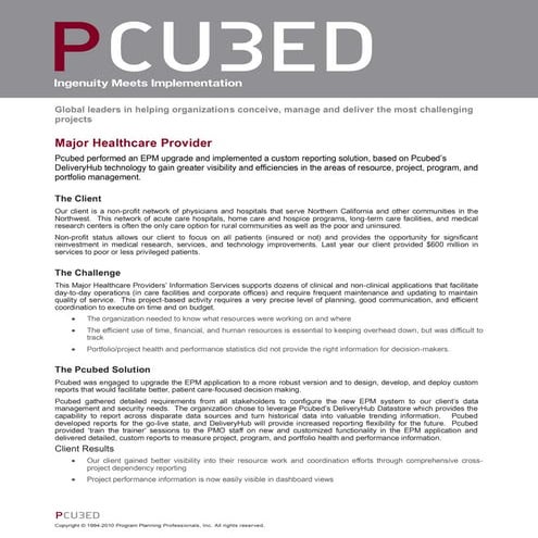 Pcubed.case study.majorhealthcareprovider