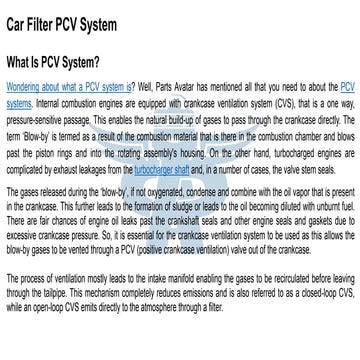 Car Filter PCV System 