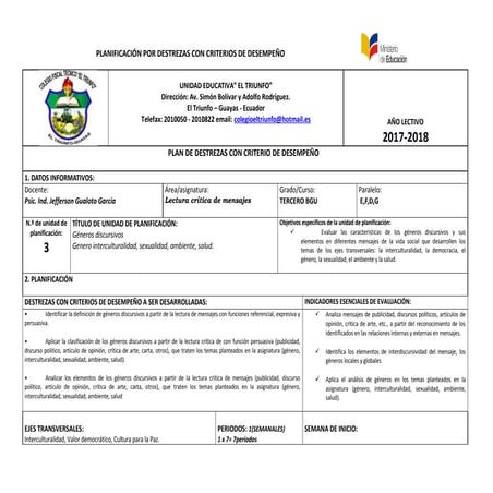 Pd   planificacion de destrezas lectura critica 3 bgu