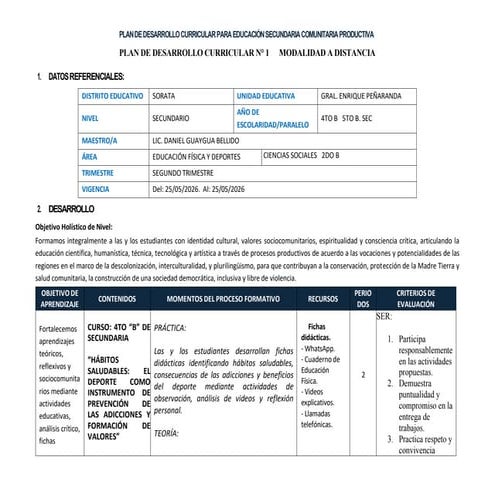 Plan de Desarrollo Curricular para Educación Secundaria Comunitaria ...