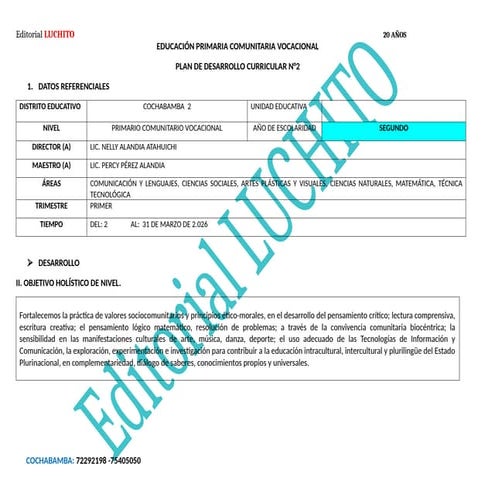Plan de Desarrollo Curricular para Educación Primaria Comunitaria ...