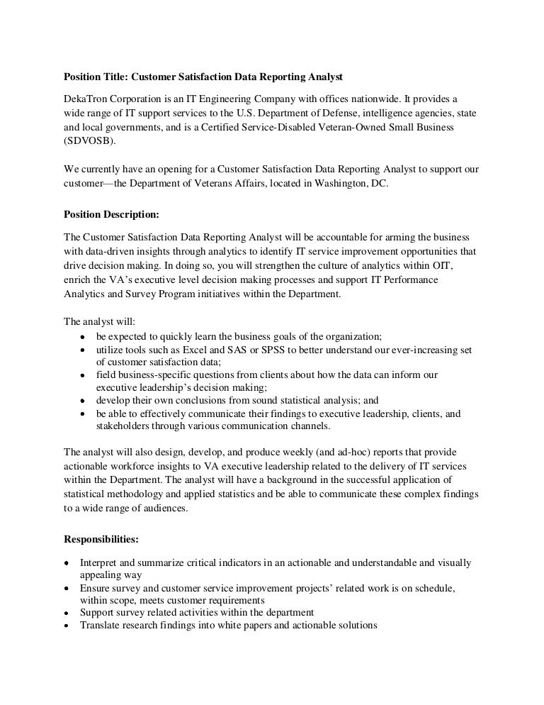 reporting analyst job description