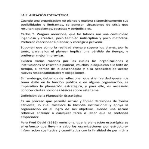 Planeación Estrategica y el Plan Municipal de Desarrollo