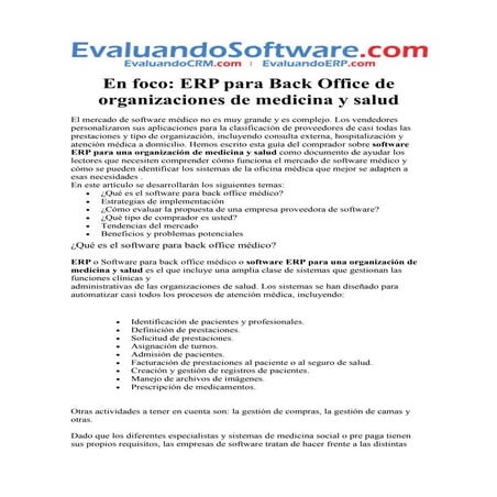 ERP para back office de organizaciones de medicina y salud