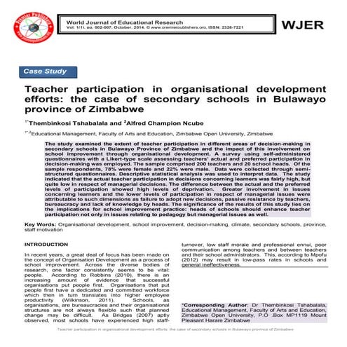 Teacher participation in organisational development efforts: the case of seco...
