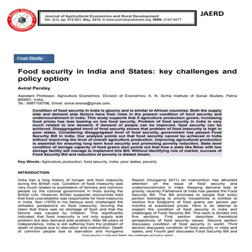 Food security in India and States: key challenges and policy option 