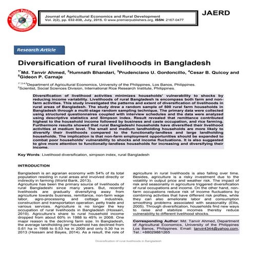 Diversification of rural livelihoods in Bangladesh