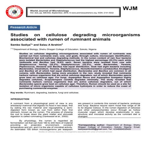 Studies on cellulose degrading microorganisms associated with rumen of rumina...