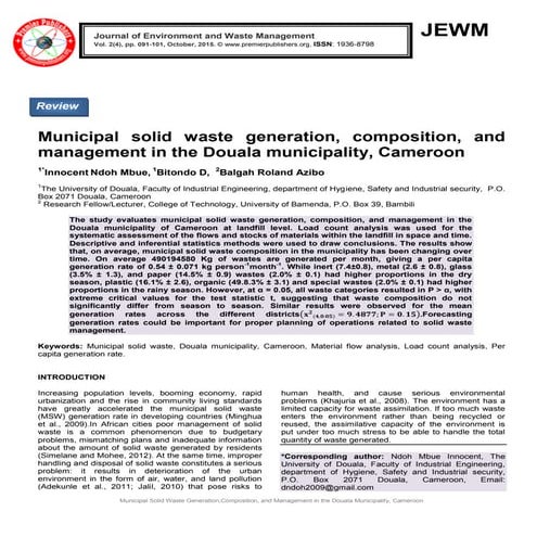 Municipal solid waste generation, composition, and management in the Douala m...